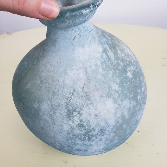 SAN MIGUEL VIDRIOS Textured Green Bulbous Recycled Art Glass Vase Bottle SPAIN - Picture 8 of 8